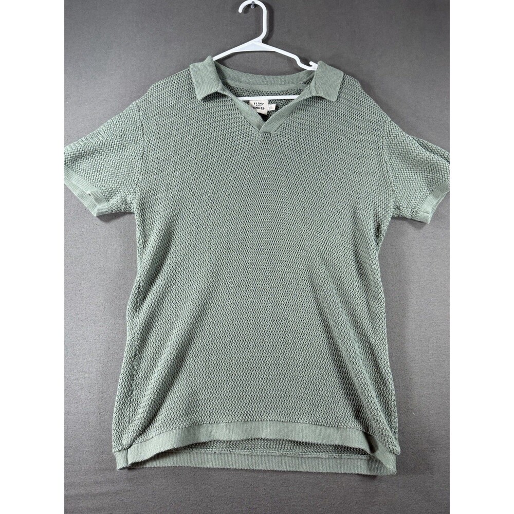Flint and Tinder Crochet Knit Polo Shirt L Green Collared Pullover Huckberry